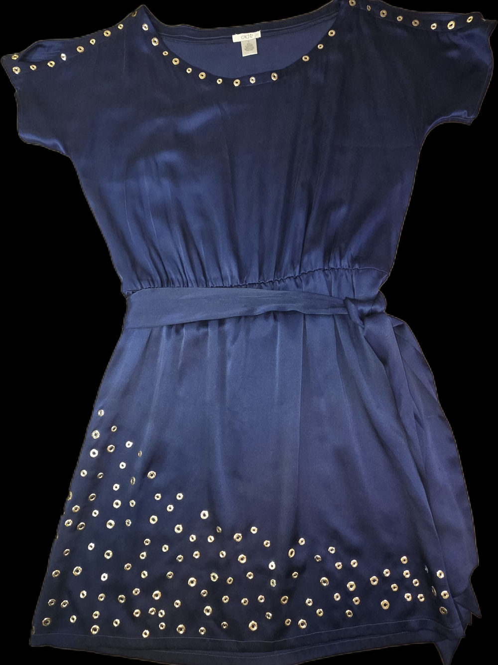 Vintage CACHÉ 95% Silk Navy Blue Studded Mini Dress Size L
